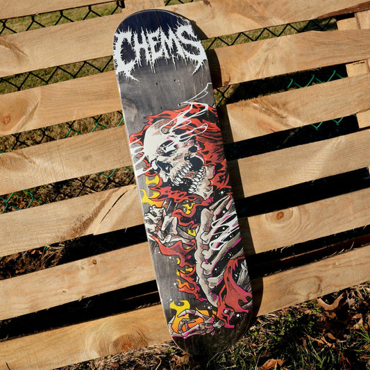Chems Red Fire Grim 8.25" Skateboard Deck (Black Bottom Ply)