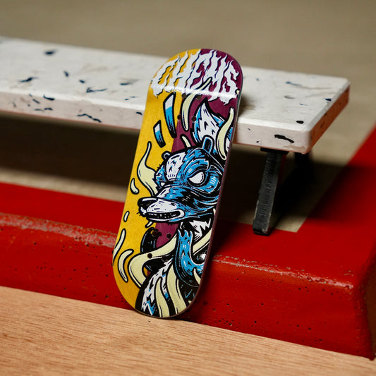Chems “Scheming Skunk” (Yellow/Purple) Split Bottom Ply) Fingerboard Deck