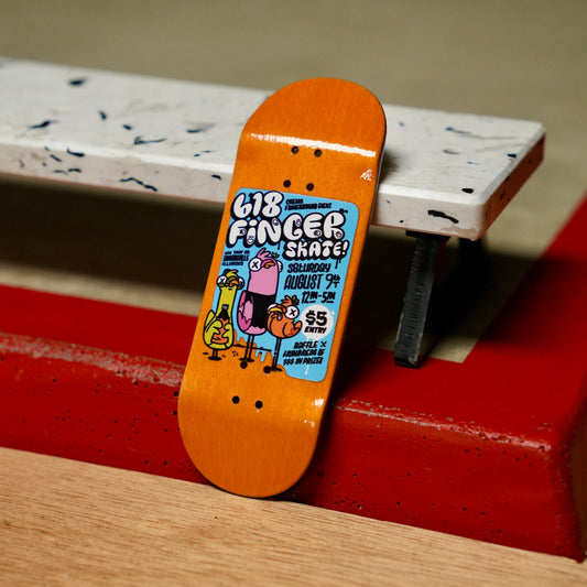 Chems “2025 618 Finger Skate Small Flyer” Orange Bottom Ply Fingerboard Deck