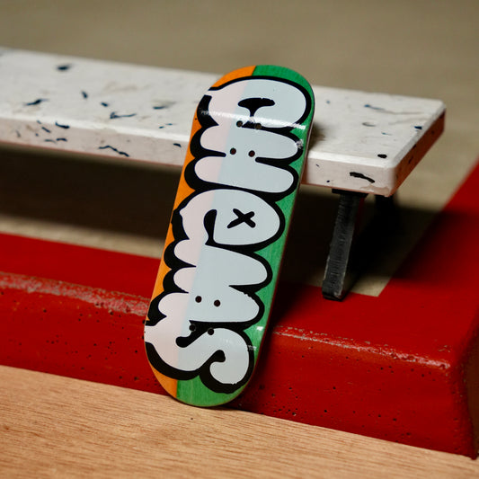 Chems “Bubbles” (Orange/Green) Split Bottom Ply) Fingerboard Deck