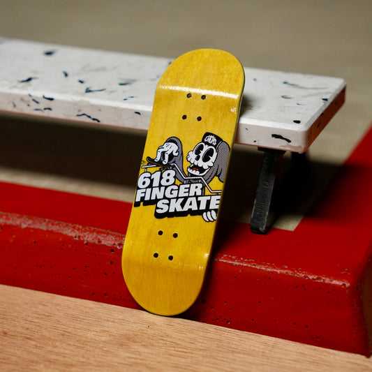 Chems “618 Finger Skate Toon Grim” Yellow Bottom Ply Fingerboard Deck