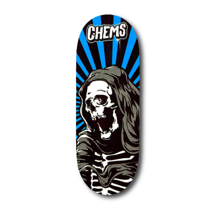 Chems Blue Background “Rising Reaper” Fingerboard Deck
