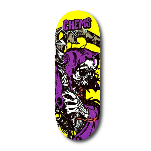 Chems Purple "Yellow Grim" Fingerboard Deck