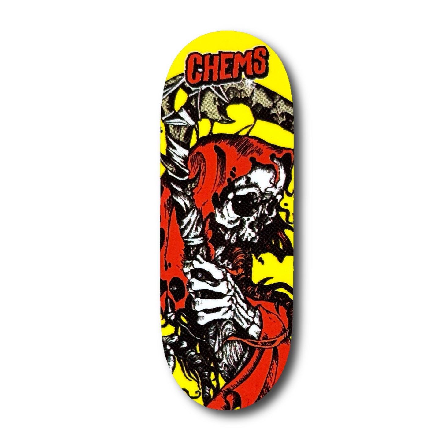 Chems Yellow "Red Grim" Fingerboard Deck