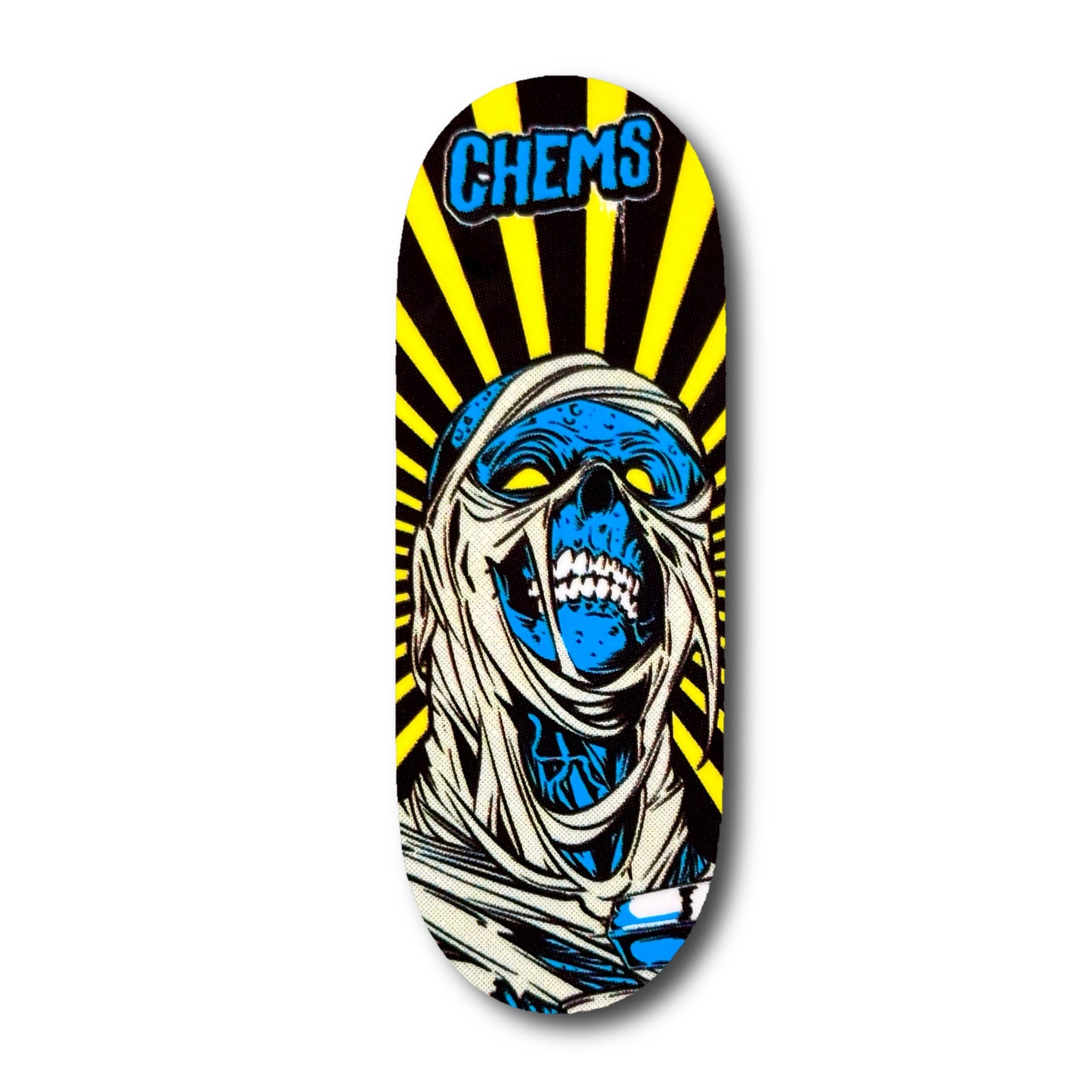 Chems Blue/Yellow “Rising Mummy” Fingerboard Deck