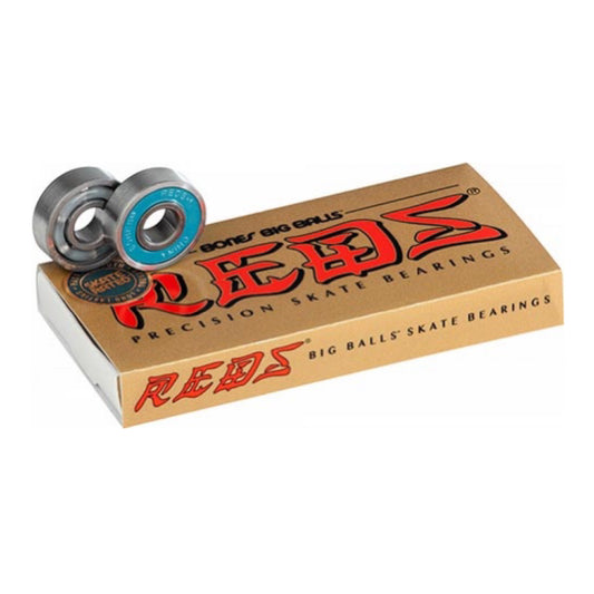 Bones Reds Big Balls Skateboard Bearings; Precision ground and Skate Rated™ Racing bearings by Bones®; Features removable high-speed Nylon™ ball retainers; Designed for high-performance skateboarding; Provides excellent speed and durability for an enhanced skateboarding experience.