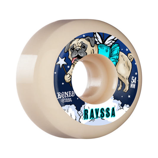 Bones STF Leal Slinky V5 Skateboard Wheels; Street Tech Formula (STF) for high-performance skateboarding; Side print features a playful graphic of a pug dog dressed up as a fairy in the night sky; Durable construction for reliable speed, slide, and grip;