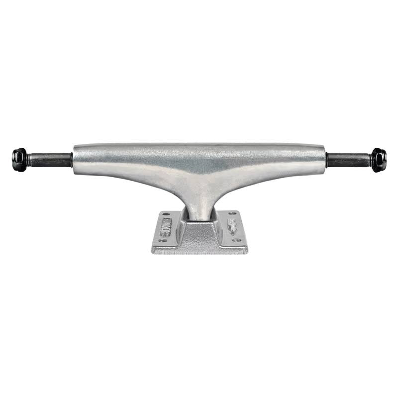 Thunder Polished Skateboard Trucks; Silver trucks with black lock nuts; Classic and stylish design; Provides stability and smooth turns; Enhances skateboard performance.